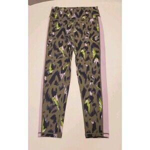 Aerie Chill Play Move Womens Leggings Sz Large Green & Light Pink Graphic Print